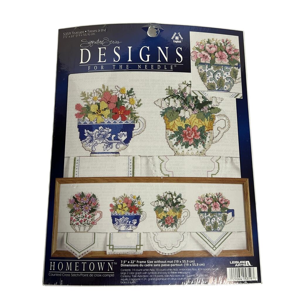 DESIGNS FOR THE NEEDLE Teacups Cross Stitch Kit Hometown 5359 7.5x22 NEW